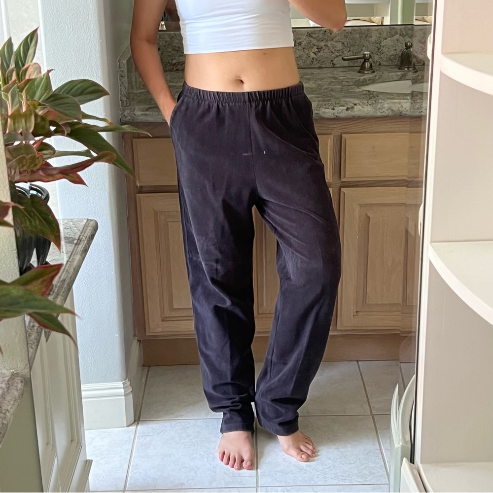 Lands’ End Women’s Elastic Waist Pull On Casual Straight Leg Pants - Dark Grey M